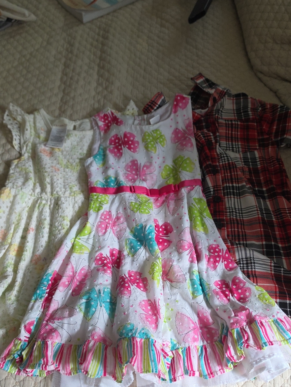 Youngland White Dress with Pink, Green and Blue Butterfly Print